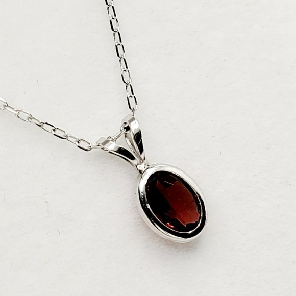 14K White Gold Garnet 7x5mm Pendant - Picture 8 of 10